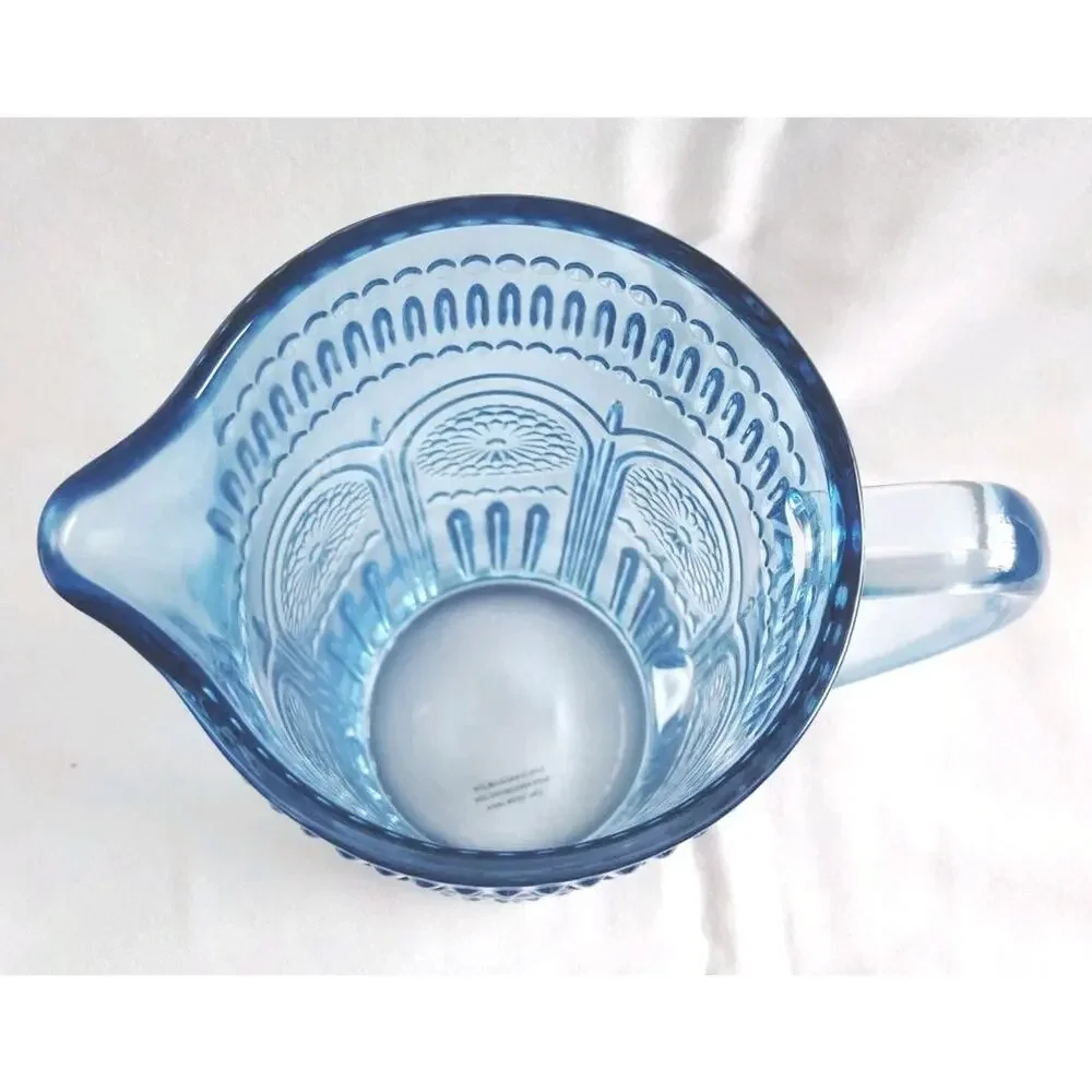 Pioneer Woman Blue w/ Textured Pattern Glass Pitcher Heavy